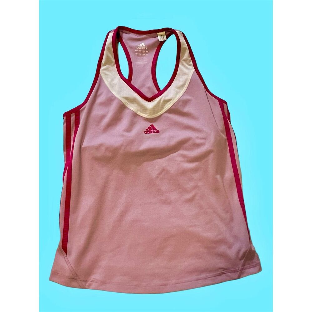 Adidas Women's Pink V-Neck Tank Top Size M Sleeveless Racerback Built-in Bra